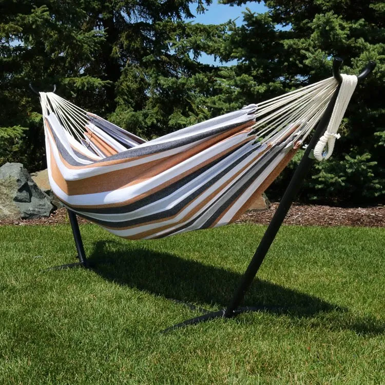 Brazilian Two-Person Double Hammock with Portable Stand - Calming Desert