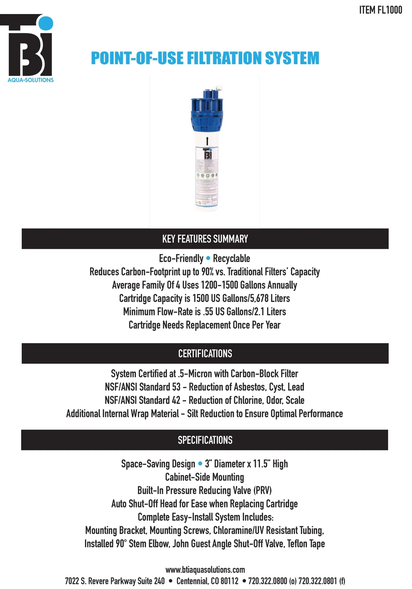 BTI FL1000 Filtration System