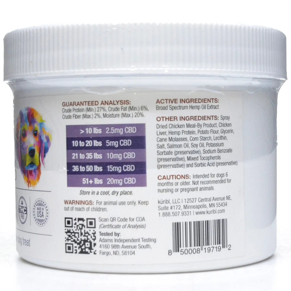 CBD Dog Treats 375 mg THC Free (7.5 mg/50 count) by Kuribl