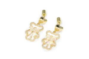 Golden Bear with Bows Drop Earrings
