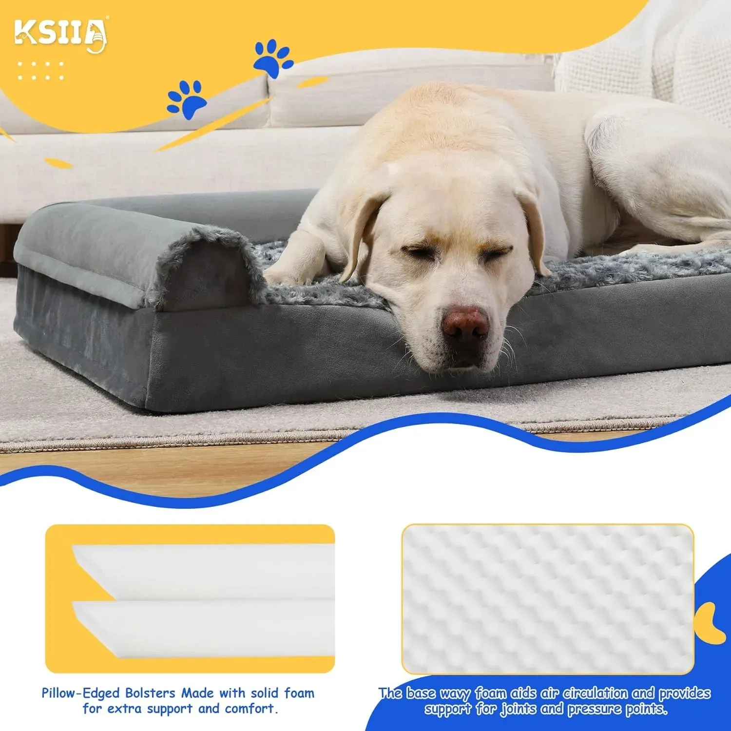 KSIIA Orthopedic Dog Beds Sofa Dog Couch (For UK)