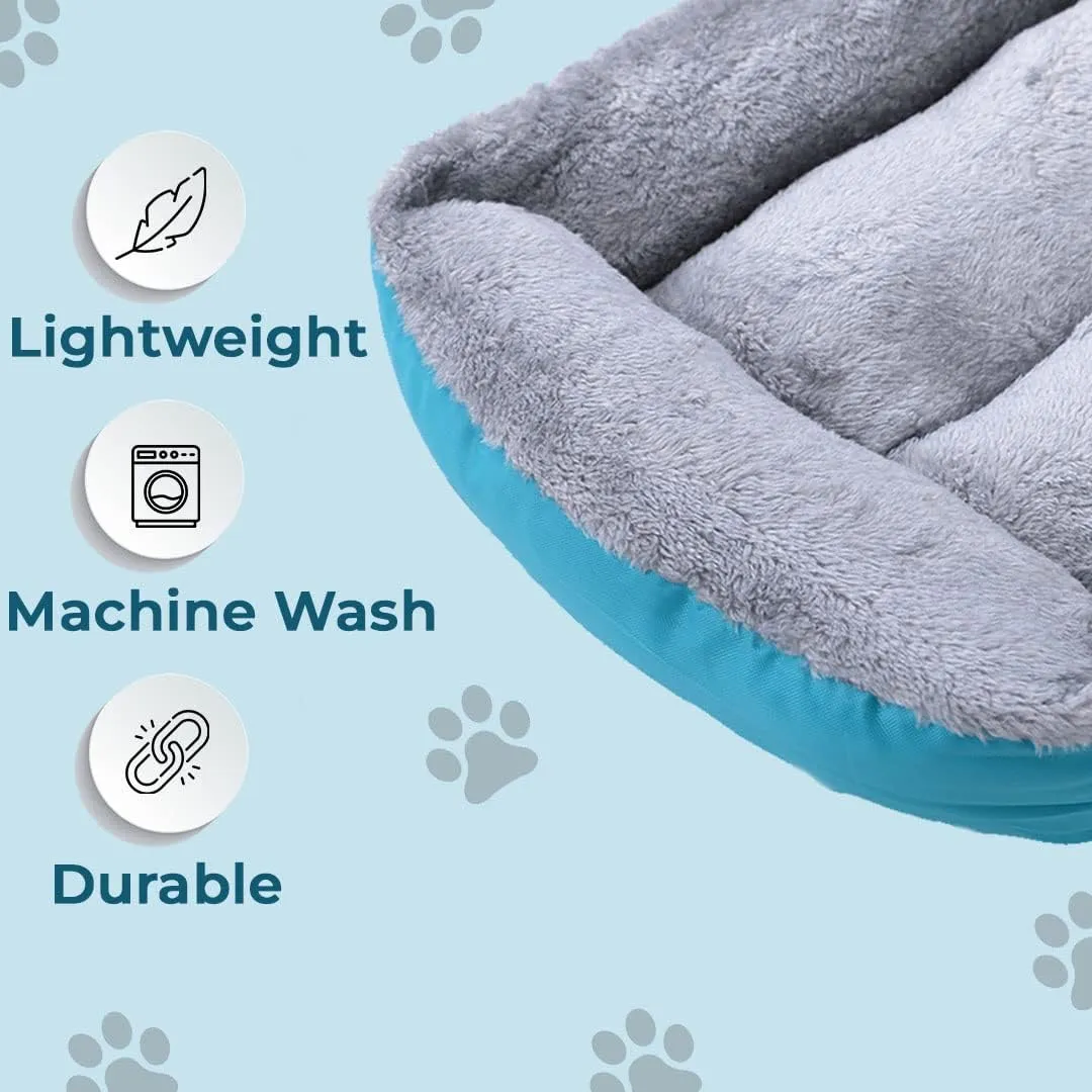 Kuber Industries Dog & Cat Bed|Super Soft Plush Top Pet Bed|Oxford Cloth Polyester Filling|Machine Washable Dog Bed|Rectangular Cat Bed with Rise-Edge Pillow|QY036B-M|Sky Blue (Pack of 5)