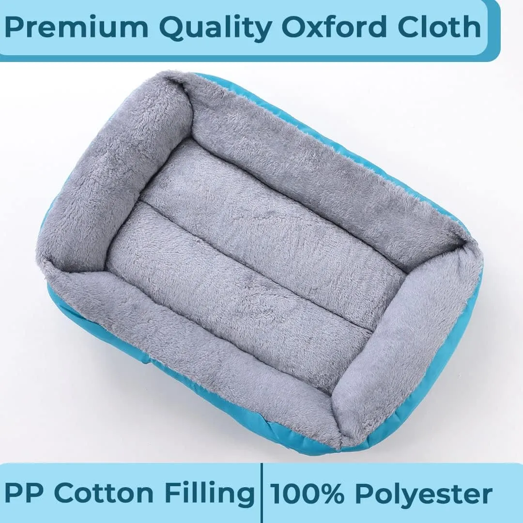 Kuber Industries Dog & Cat Bed|Super Soft Plush Top Pet Bed|Oxford Cloth Polyester Filling|Machine Washable Dog Bed|Rectangular Cat Bed with Rise-Edge Pillow|QY036B-M|Sky Blue (Pack of 5)