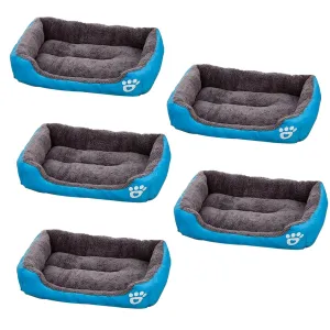 Kuber Industries Dog & Cat Bed|Super Soft Plush Top Pet Bed|Oxford Cloth Polyester Filling|Machine Washable Dog Bed|Rectangular Cat Bed with Rise-Edge Pillow|QY036B-M|Sky Blue (Pack of 5)