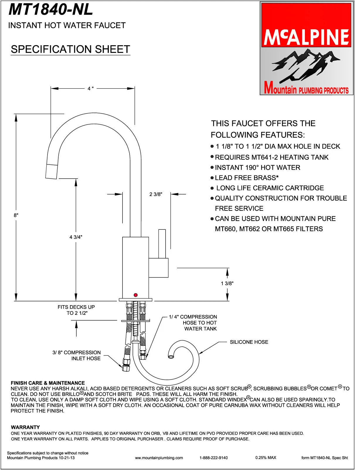 Mountain Plumbing MT1840-NL Francis Anthony Collection Hot Water Faucet with Contemporary Round Body & Handle