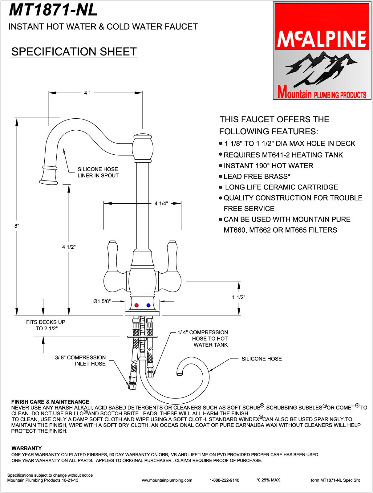 Mountain Plumbing MT1871-NL Francis Anthony Hot & Cold Water Faucet w/Traditional Double Curved Body & Curved Handles