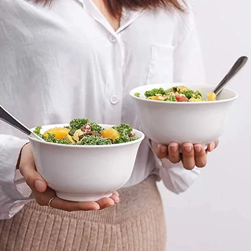 Narrow International Set of 6 Melamine Unbreakable Cereal Bowls Set - Soup Bowls, Lightweight Deep Bowl for Kitchen and Family Dinner, Dishwasher Microwave Safe, Premium White