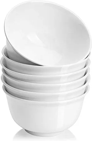 Narrow International Set of 6 Melamine Unbreakable Cereal Bowls Set - Soup Bowls, Lightweight Deep Bowl for Kitchen and Family Dinner, Dishwasher Microwave Safe, Premium White