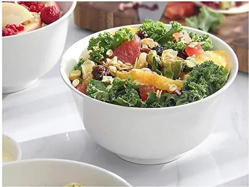 Narrow International Set of 6 Melamine Unbreakable Cereal Bowls Set - Soup Bowls, Lightweight Deep Bowl for Kitchen and Family Dinner, Dishwasher Microwave Safe, Premium White