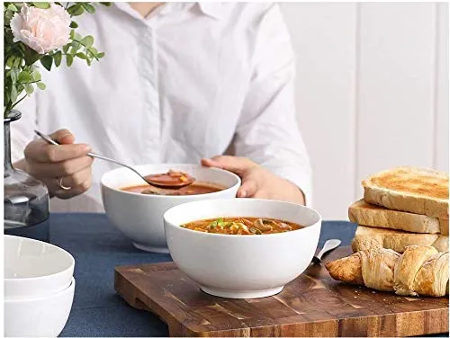 Narrow International Set of 6 Melamine Unbreakable Cereal Bowls Set - Soup Bowls, Lightweight Deep Bowl for Kitchen and Family Dinner, Dishwasher Microwave Safe, Premium White