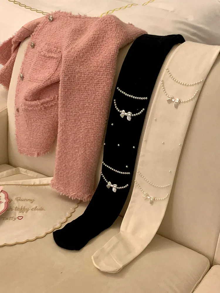 Niche design pearl necklace Japanese jk white pantyhose