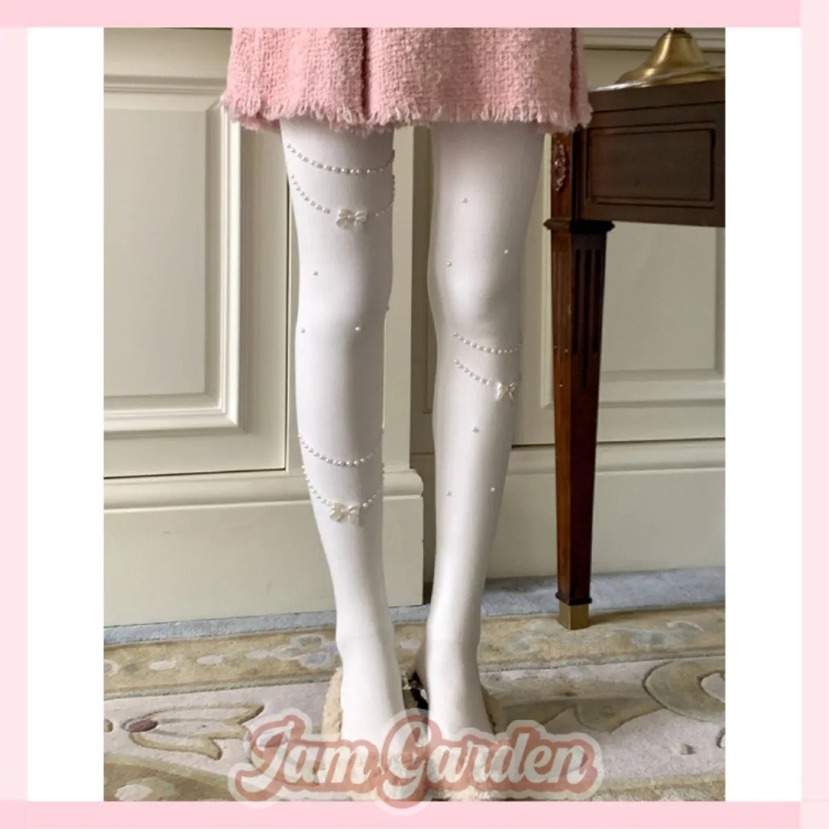 Niche design pearl necklace Japanese jk white pantyhose