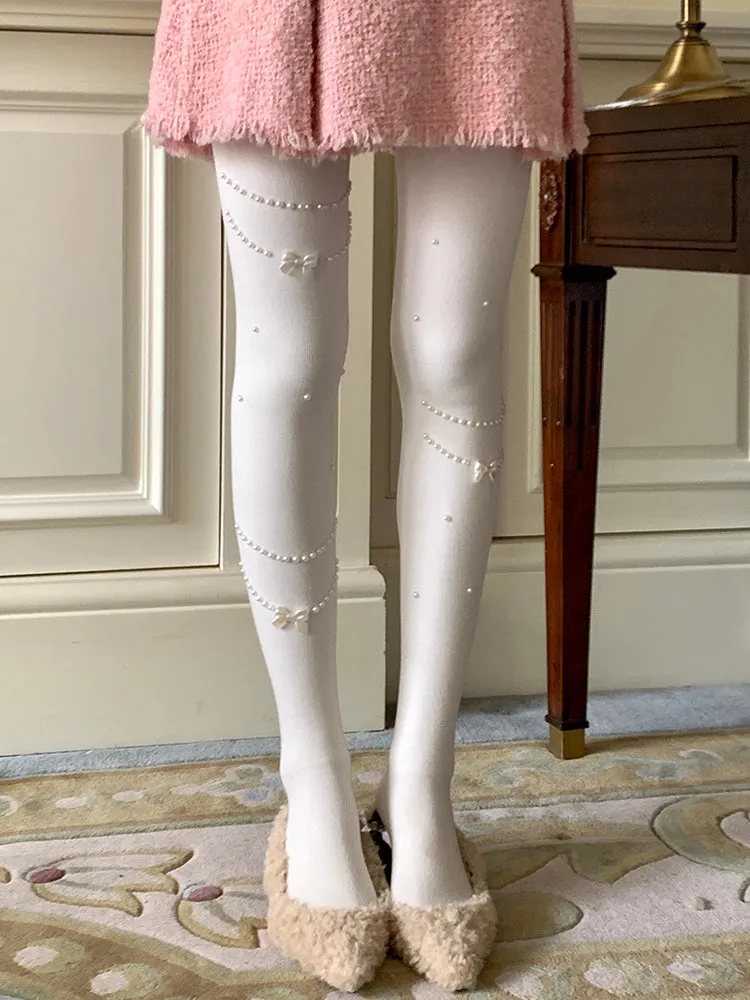 Niche design pearl necklace Japanese jk white pantyhose