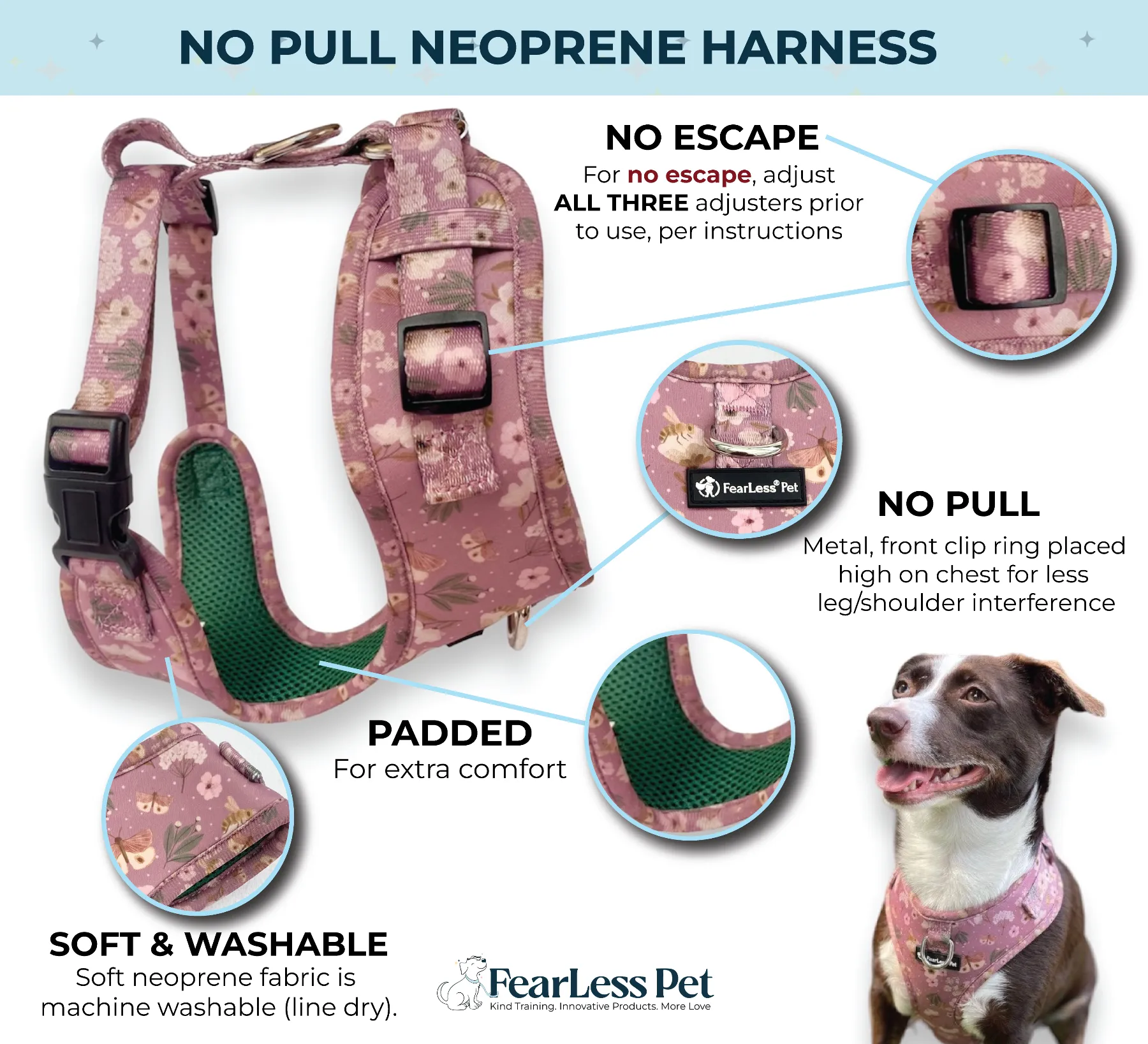 No Pull Neoprene Dog Harness - Bees