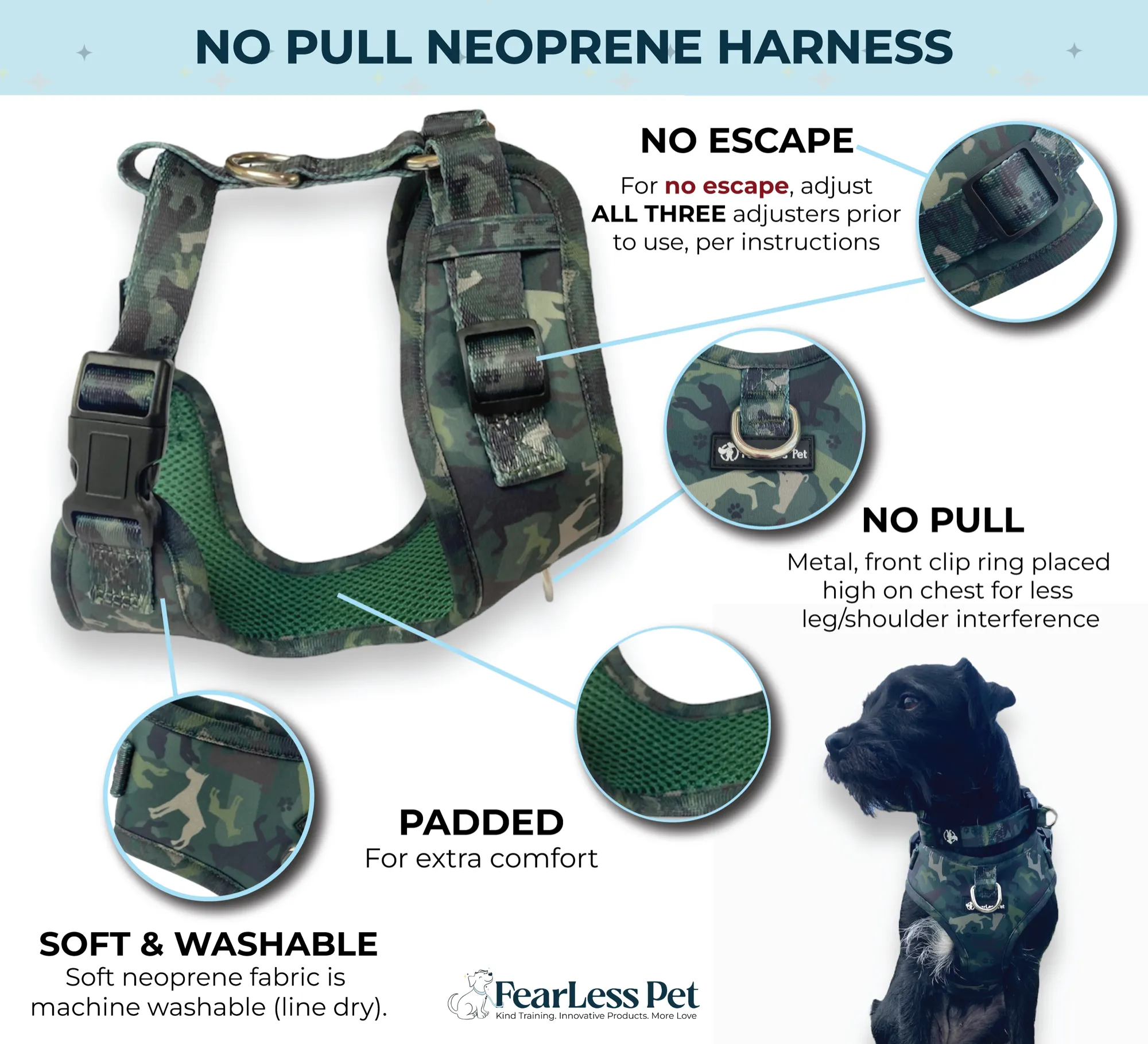 No Pull Pet Harness - Green Camouflage