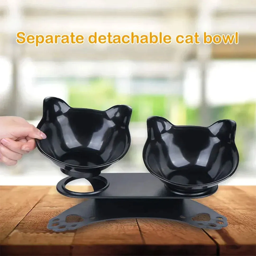 PetAffairs Tilted Double Cat Bowls with Non-Slip Stand