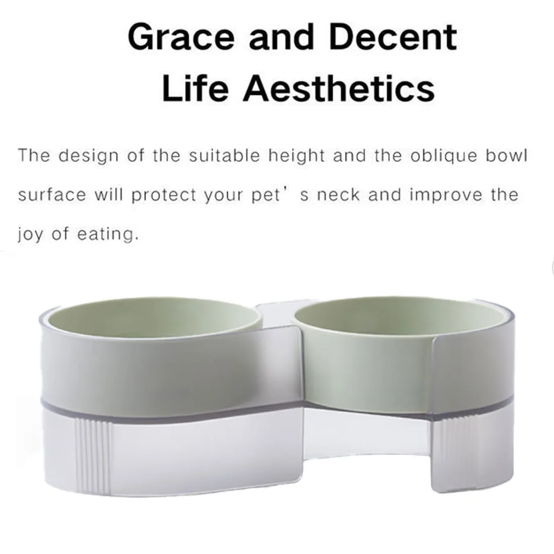Pidan Elevated Cat Dog Double Dual Feeding Raised Bowls Bowl Set Tilted Stand - green