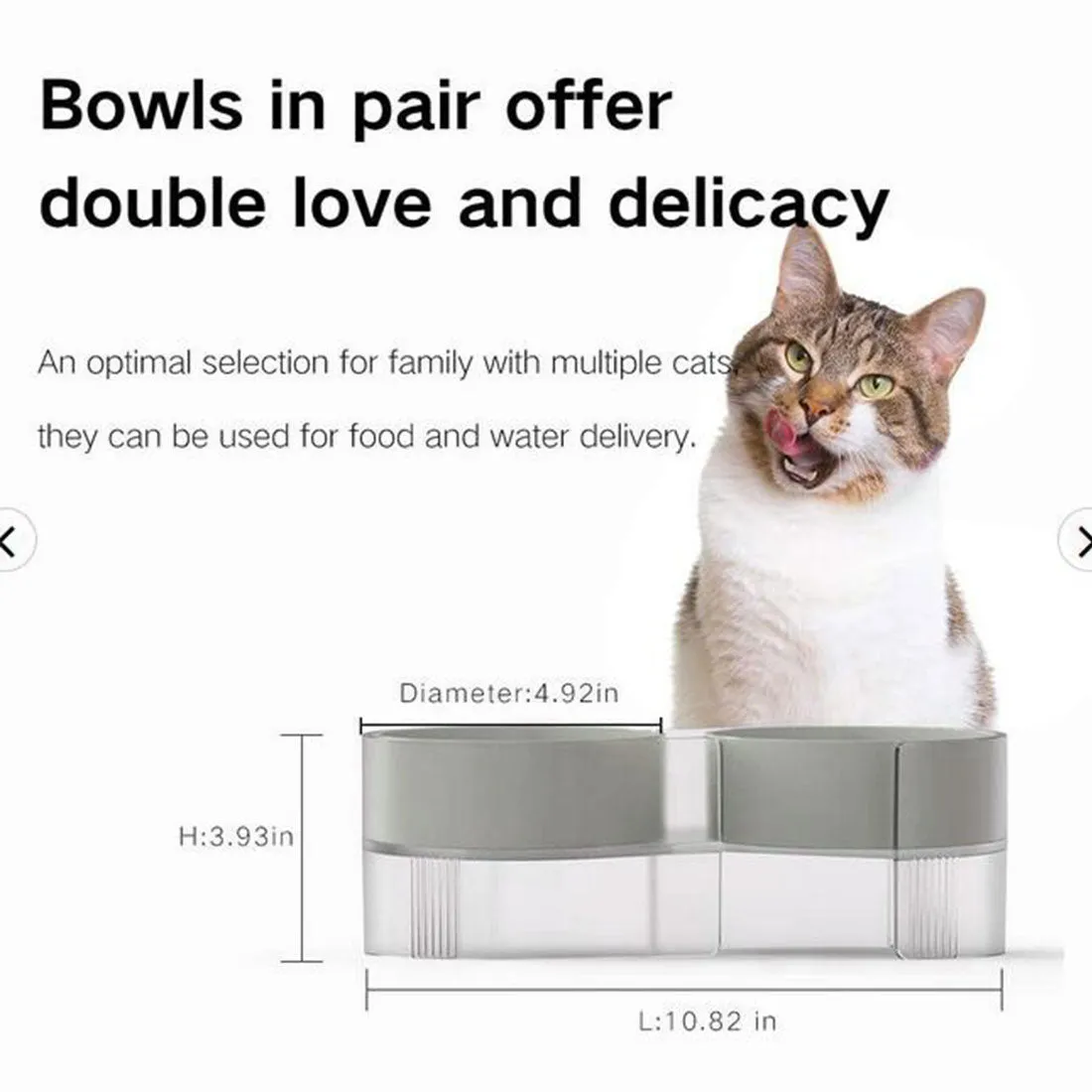 Pidan Elevated Cat Dog Double Dual Feeding Raised Bowls Bowl Set Tilted Stand - grey