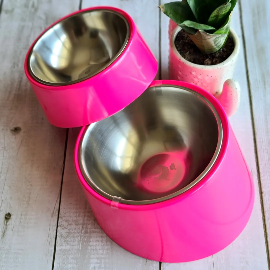 PoochMate Slant Bowl for Flat Faced Dogs & Cats - Fuchsia