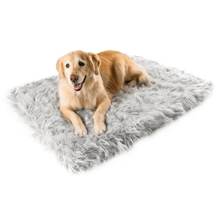 PupRug™ Faux Fur Orthopedic Dog Bed - Rectangle Grey