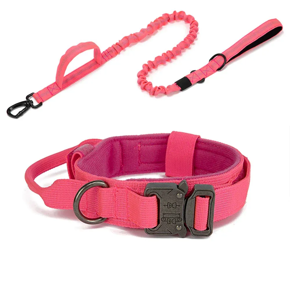 Reflective Nylon Dog Collar and Leash Set for Large Dogs - Tactical Training Gear
