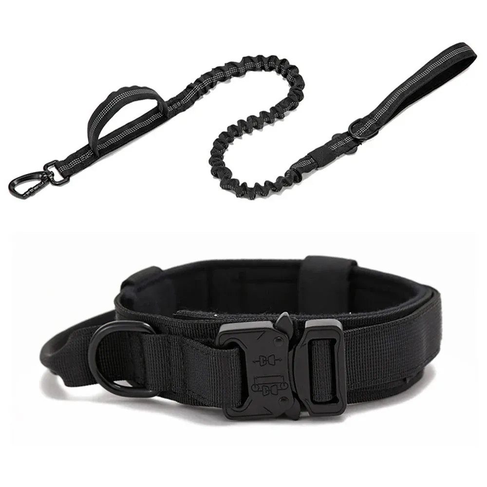 Reflective Nylon Dog Collar and Leash Set for Large Dogs - Tactical Training Gear