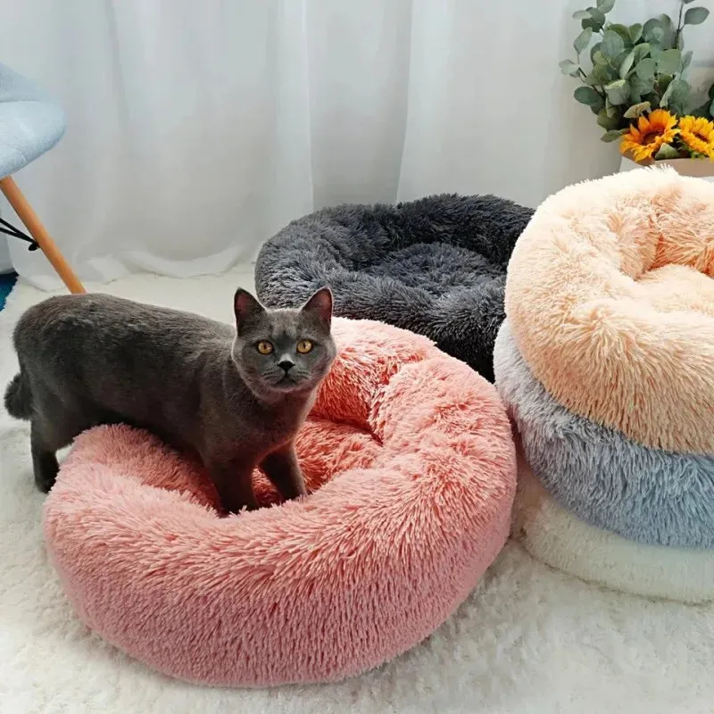 Soft Plush Round Cat Bed for Cozy Sleep
