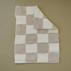 Taupe Checkered Plush Blanket | Lovey 15x20