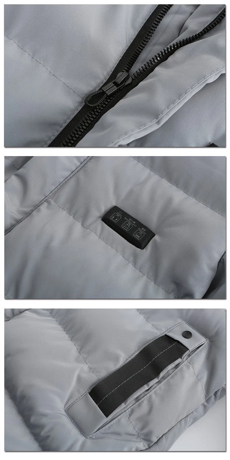 Winter Ice Fishing Smart 7 Zones Heating Cotton-padded Jacket USB Electric Long Windproof Warmth Hooded Coat For Unisex
