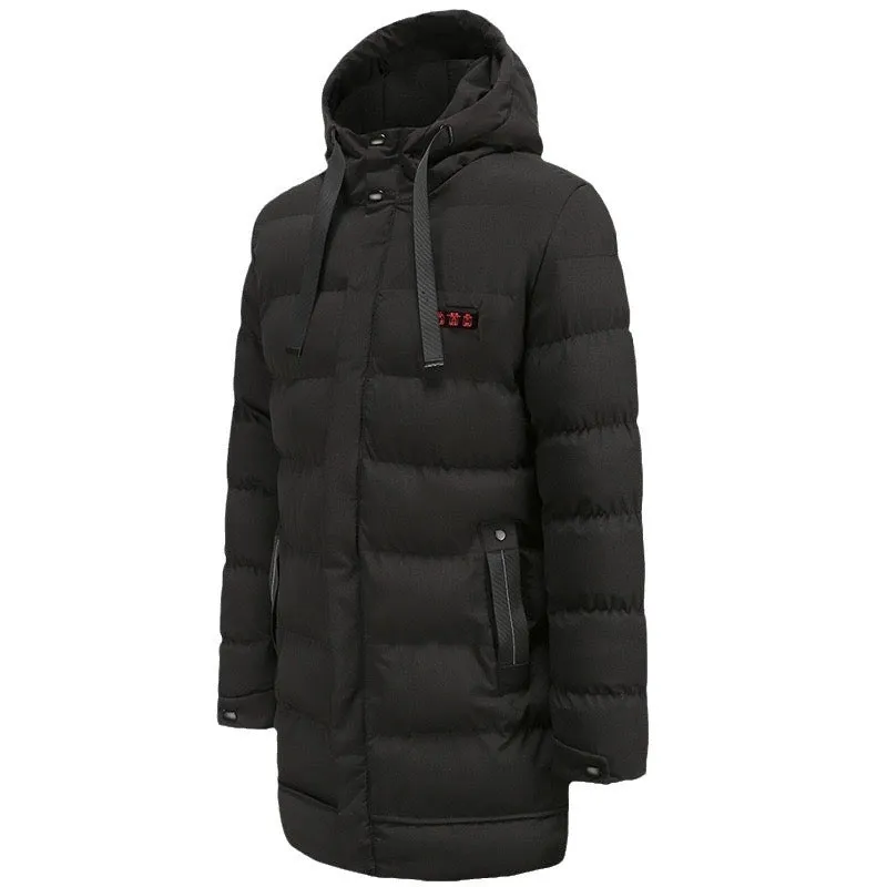 Winter Ice Fishing Smart 7 Zones Heating Cotton-padded Jacket USB Electric Long Windproof Warmth Hooded Coat For Unisex