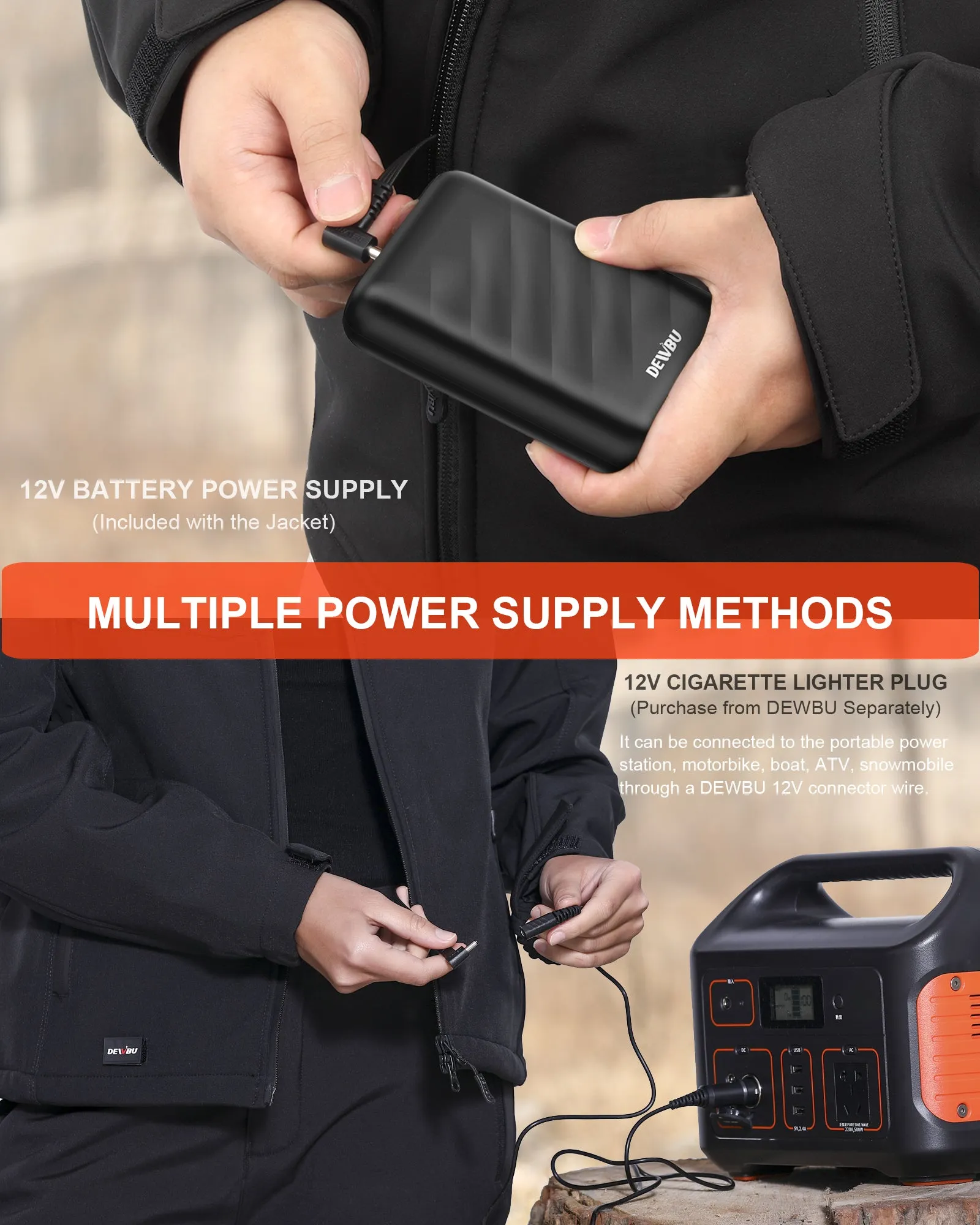 Women's Heated Vest Detachable Hood With 12V Battery Pack - Black