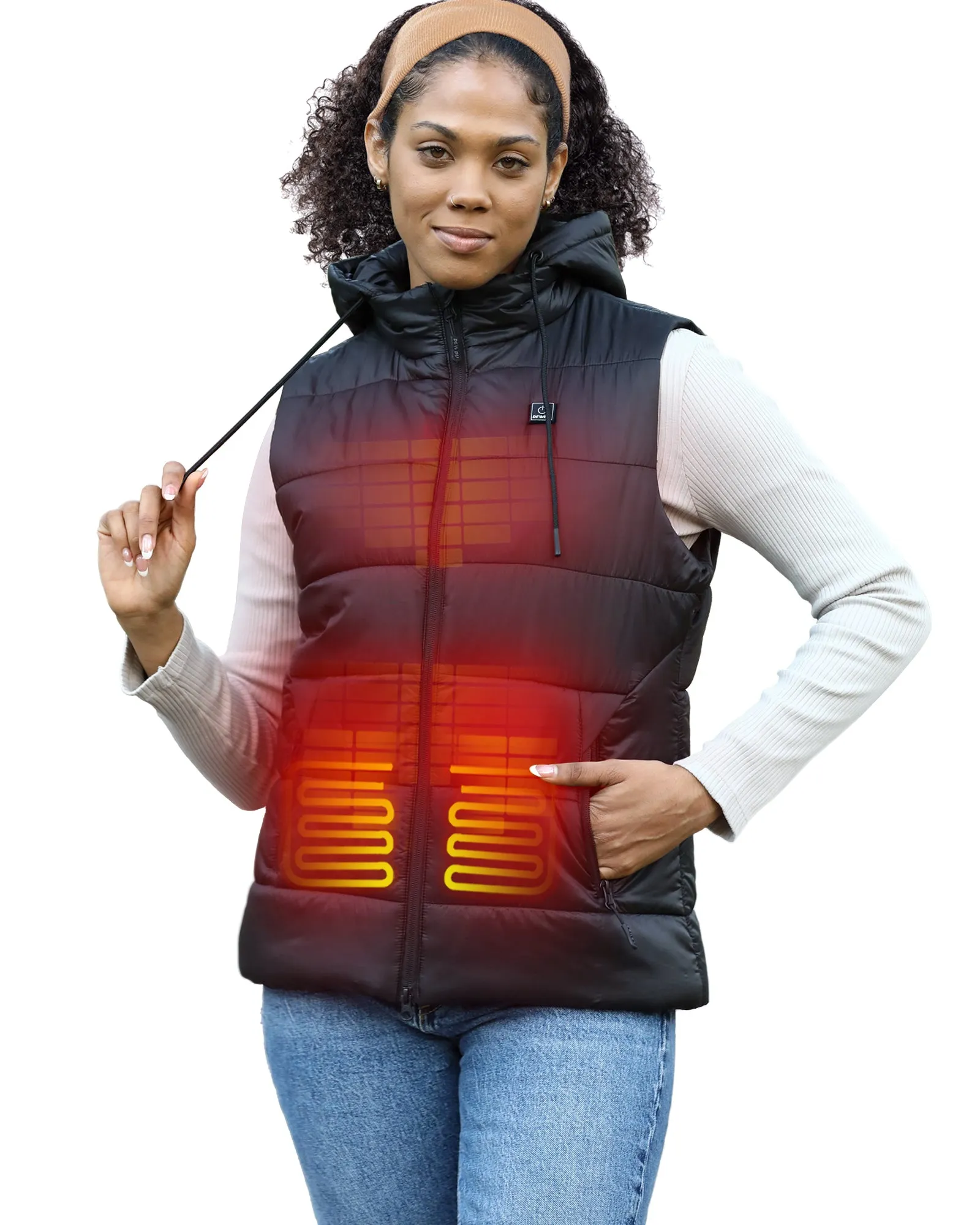 Women's Heated Vest Detachable Hood With 12V Battery Pack - Black