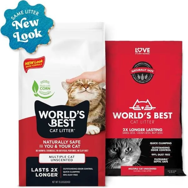 WORLD'S BEST Multi-Cat Unscented Clumping Cat Litter, 14lb